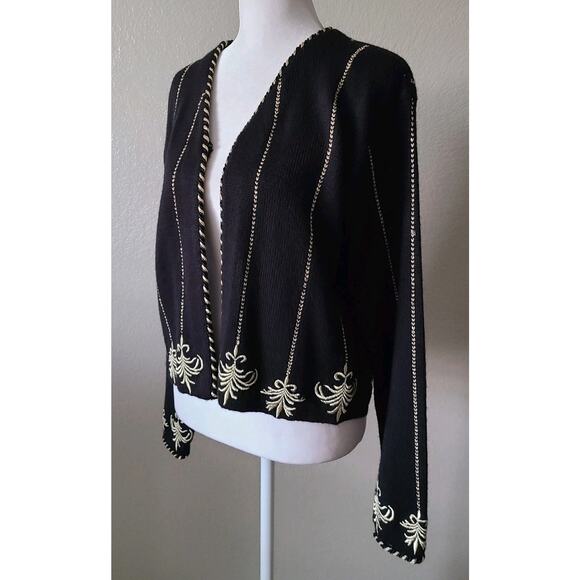 Vintage 90s Wool Cardigan Sweater Medium Casual Corner Metallic‎ Gold Embroidery - Picture 6 of 13